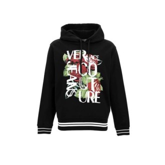 Felpa di Versace, da uomo, colore nero. Modello a maniche lunghe, caratterizzato da stapa logo con rose a contrasto. Polsi e fondo a righe. Cappuccio con coulisse regolabile. Vestibilità regolare. 