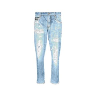 Jeans di Versace, da uomo, colore denim. Modello strappato, con tasche laterali e tasche sul retro. Caratterizzato da chiusura con zip e bottone. Vestibilità regolare. 