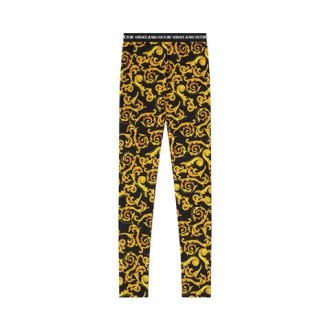 Leggings di Versace Jeans Couture, da donna, colore nero. Modello con fascia elesatica logo alla vita. Stampa baroque a contrasto all-over. Vestibilità slim. 