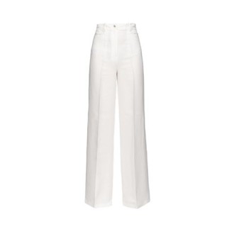 Pantalone PURITANO, di Pinko, da donna, colore bianco. Modello a gamba ampia, caratterizzato da tasche laterali e chiusura con zip e bottone. Passanti per cintura. Vestibilità regolare. 