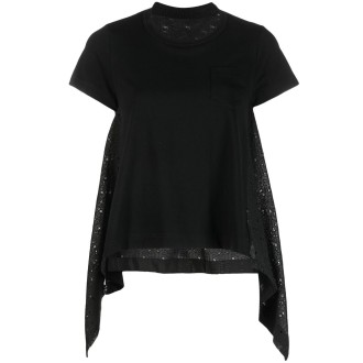SACAI t-shirt with back in logoed broderie anglaise fabric