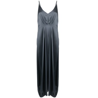 GIORGIO ARMANI Abito sottoveste in raso di seta blu scuro e grigio