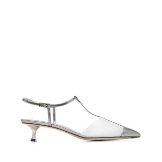 GIORGIO ARMANI Décolleté in pelle di vitello grigio melange con finitura metallizzata