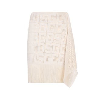 GCDS Minigonna Pareo Bianca In Macramè Monogram GCDS