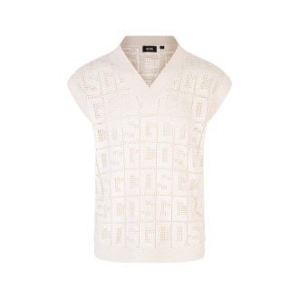 GCDS Gilet Monogram Macramè Bianco