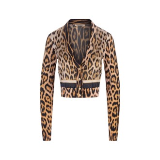 ROBERTO CAVALLI Cardigan Cropped In Lana Con Stampa Jaguar