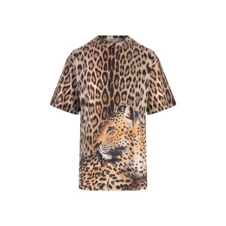 ROBERTO CAVALLI T-Shirt Beige Con Stampe Jaguar