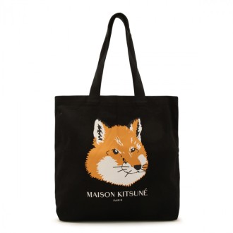 Maison Kitsune - Black Canvas Fox Head Tote Bag