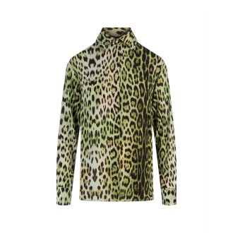 ROBERTO CAVALLI Camicia Verde Con Stampa Jaguar