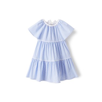 IL GUFO Vestito a Balze Con Motivo a Righe Bianco e Azzurro