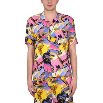 palm angels bowling style shirt with miami mix print