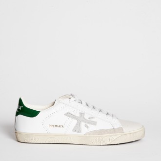 Sneakers steven 6181 in pelle bianca talloncino verde