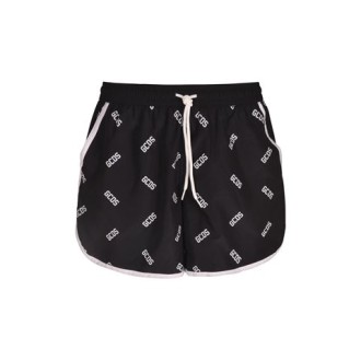 Boxer mare di GCDS, da uomo, colore nero. Modello runner con coulisse regolabile a contrasto in vita, tasche laterali all'americana, tasca posteriore con velcro e fondo con profili a contrasto.  Caratterizzato da stampa logo all-o