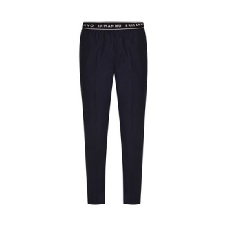 Pantalone di Ermanno Firenze, da donna, colore blu. Modello cigarette-fit. Caratterizzato da vita con elastico lofo a contrasto. Vestibilità aderente. 