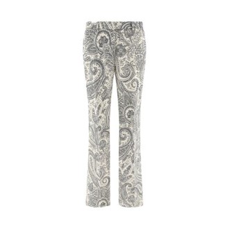 Pantaloni di Etro, da donna, colore bianco e nero. Modello realizzato in misto viscosa e lana. Caratterizzato da motivi Paisley grafici all over e tasche a filetto sul retro con bottone. Passanti per cintura. Chiusura con zip e gancio nascosto. Vestibilit
