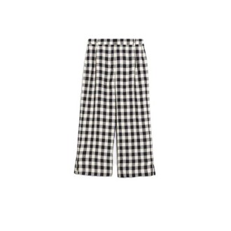 Pantalone PEPE, di Max Mara, da donna, colore bianco e nero. Modello realizzato in stuoia di lino. Caratterizzato da stampa a quadri,  tasche alla francese sui fianchi e piccolo spacco a fondo gamba. Chiusura con zip e gancio. Vestibilità regolare. 