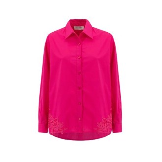 Camicia di Ermanno, da donna, colore fucsia. Modello a maniche lunghe e tinta unita. Caratterizzato da dettagli applicati in pizzo sul fondo, colletto classico e chiusura con bottone sui polsi. Chiusura frontale con bottoni. Vestibilità regolare. 