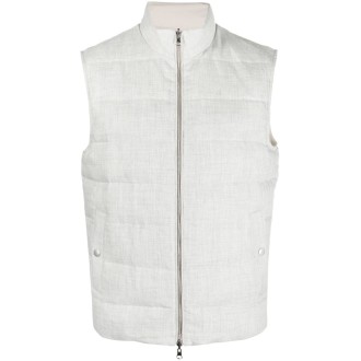 ELEVENTY gilet imbottito con zip in lana grigio chiaro
