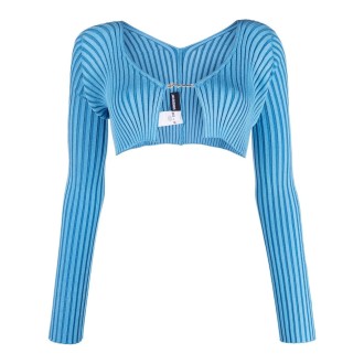 JACQUEMUS Cardigan corto azzurro in maglia 