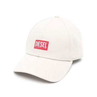 DIESEL berretto in cotone bianco con logo Diesel rosso