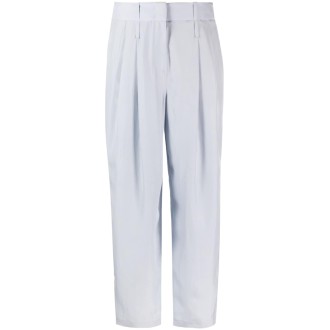 GIORGIO ARMANI Pantaloni affusolati in seta blu alice con pieghe