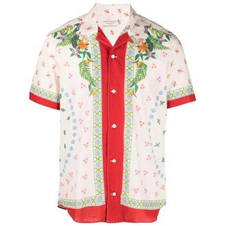 TINTORIA MATTEI camicia in cotone multicolore bianco avorio con stampa geometrica