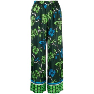 P.A.R.O.S.H. pantaloni in seta stampa floreale verde scuro all over