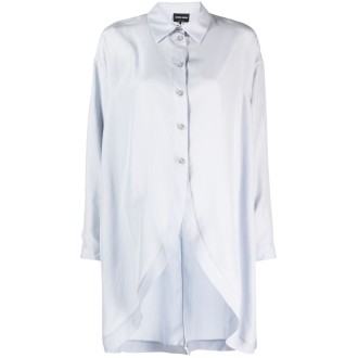 GIORGIO ARMANI Camicia abbottonata in seta blu alice con design drappeggiato