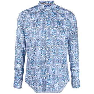 TINTORIA MATTEI camicia bianca e blu in cotone con stampa grafica all-over