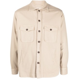 TINTORIA MATTEI giacca-camicia in tinta unita beige sabbia con colletto classico