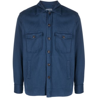 TINTORIA MATTEI Giacca-camicia in cotone blu indaco con colletto classico