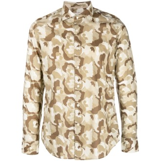 TINTORIA MATTEI camicia beige multicolore in cotone con stampa astratta