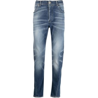 PMDS jeans a gamba dritta in cotone blu sfumato al ginocchio