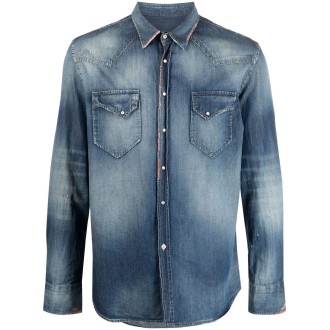 PMDS Camicia in denim di cotone blu delavè