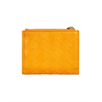 BOTTEGA VENETA Portafoglio arancione in pelle di agnello con motivo Intrecciato