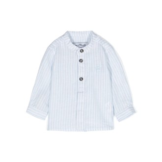 TARTINE ET CHOCOLAT Camicia In Lino e Cotone a Righe Azzurre