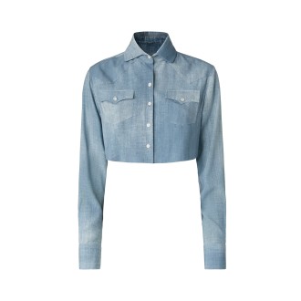ERMANNO SCERVINO Camicia Crop Blu Effetto Denim