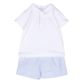 IL GUFO Completo Bianco e Azzurro Con Polo e Shorts Rigati
