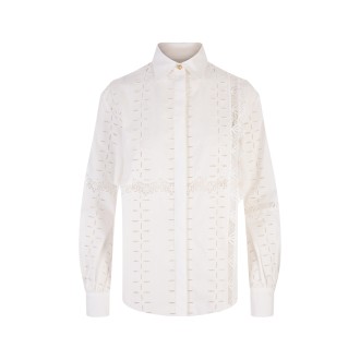ROBERTO CAVALLI Camicia Bianca Con Pizzo e Ricami a Intaglio