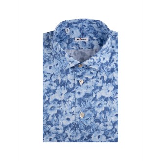 KITON Camicia In Cotone Floreale Blu