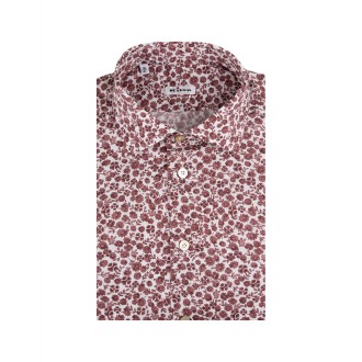 KITON Camicia In Cotone Bianco a Fiori Rossi