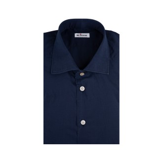 KITON Camicia In Chambray Blu Notte