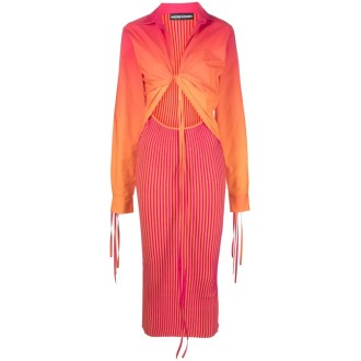 Andreadamo Ribbed Knit Midi Dress With Cotton Shirt