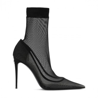 Dolce & Gabbana - Black Leather And Tulle Lollo Ankle Boots