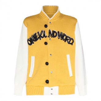 Sacai - White And Yellow Cotton Varsity Sweater