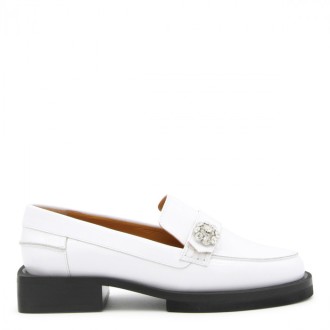 Ganni - White Egret Leather Jewel Loafers