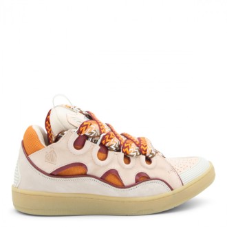 Lanvin - Pale Pink And Mango Leather Curb Sneakers