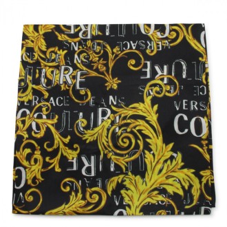 Versace Jeans Couture - Black And Gold Silk Baroque Scarf