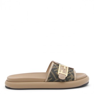 Fendi - Brown Canvas And Leather Feel Flats
