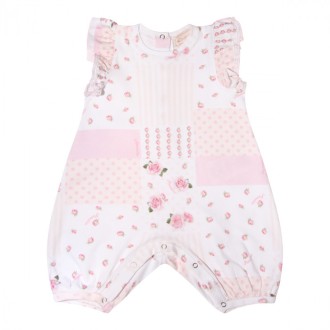 Monnalisa - Pink And White Cotton Bodysuit
